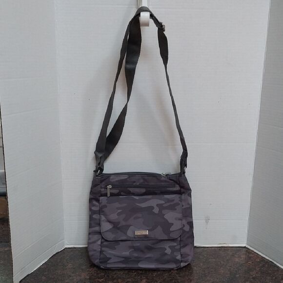 Unisex Baggallini Gray and Black Messenger Bag Urban Camouflage. - Picture 1 of 8
